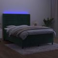 vidaXL Posteľný rám boxsping matrac a LED tmavozelený 140x200 cm zamat
