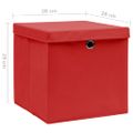 vidaXL Úložné boxy s vekom 4 ks, 28x28x28 cm, červené