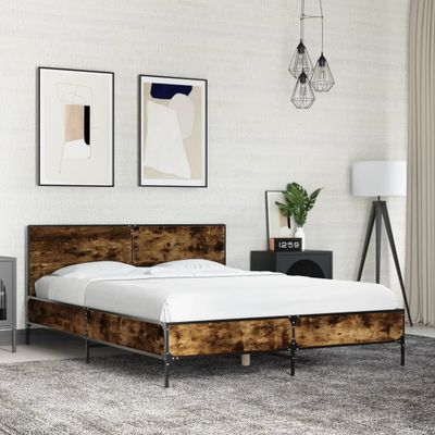 vidaXL Posteľný rám dymový dub 140x190 cm kompozitné drevo a kov