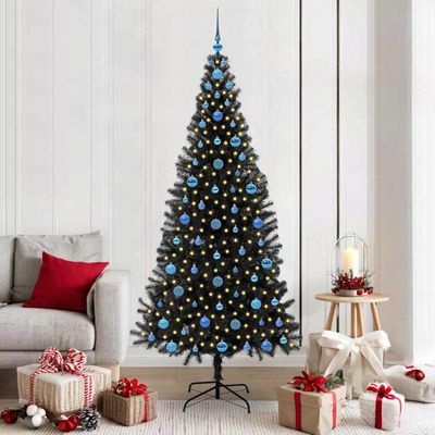 vidaXL Vianočný stromček s 300 LED-i so stojanom Čierna 210 cm PVC
