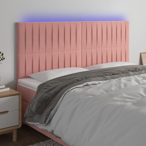 vidaXL Čelo postele s LED ružové 180x5x118/128 cm zamat