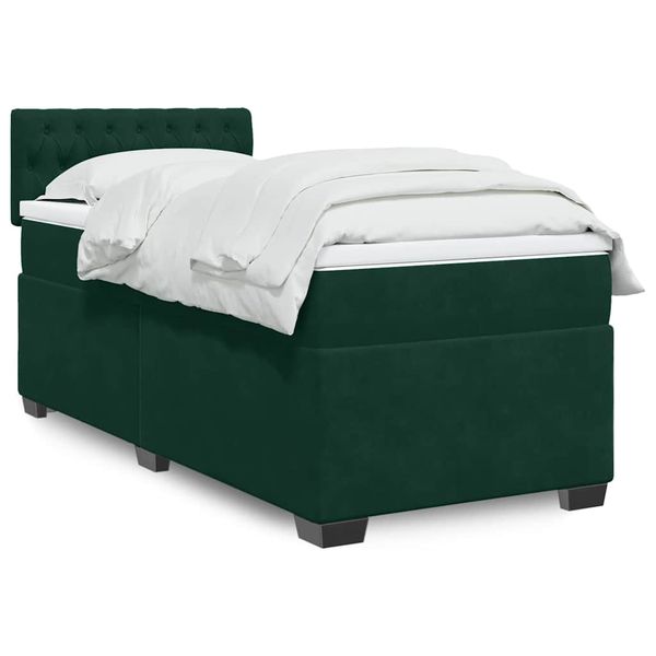 vidaXL Posteľný rám boxsping s matracom tmavozelený 90x190 cm zamat