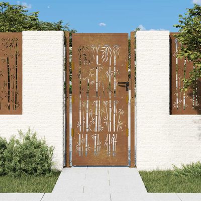 vidaXL Záhradná brána 100x200 cm, corten oceľ, bambusový dizajn