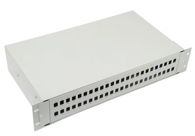 19'' 2U Optická vaňa 48xSC simplex, LC duplex, E2000, sivá