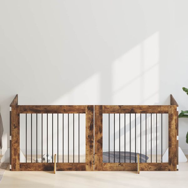 vidaXL Brána pre psov so stojanmi 4 pcs Dymový dub 100 x 80 cm