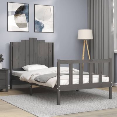 vidaXL Rám postele s čelom sivý 100x200 cm masívne drevo