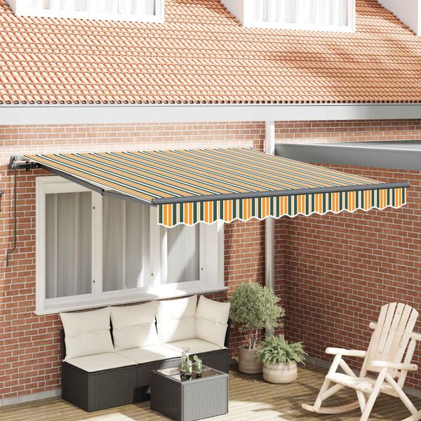 vidaXL Sklopná markíza Zelená a žltá 300 x 250 cm Polyester a hliník