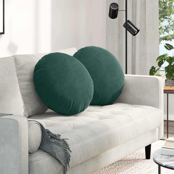 vidaXL Vankúše na sedenie 2 pcs Tmavozelená Ø50 x 19 cm Zamat