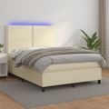 vidaXL Boxspring posteľ s matracom a LED krémová 140x190 cm umelá koža