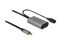 Predlžovací USB kábel - USB-C (M) do power DC jack, USB-C (F) - USB 3.1 Gen 1 - 5 m - sivá, čierna