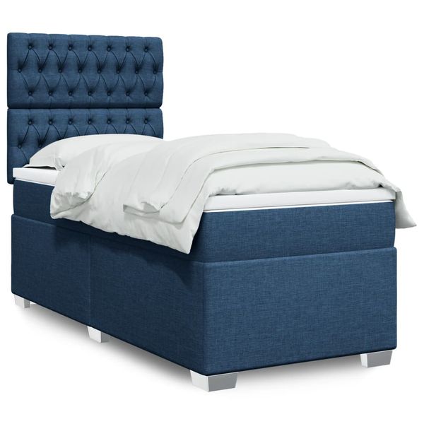 vidaXL Posteľný rám boxspring s matracom modrý 90x190 cm látka