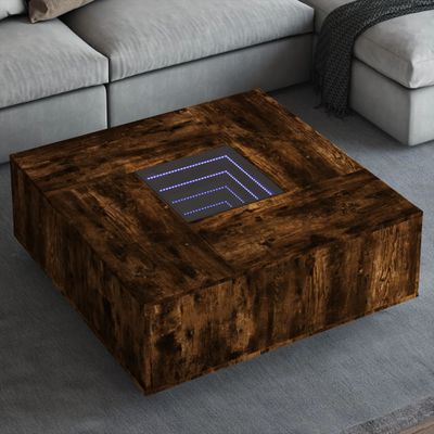 vidaXL Konferenčný stolík s nekonečnými LED dymový dub 100x100x40 cm