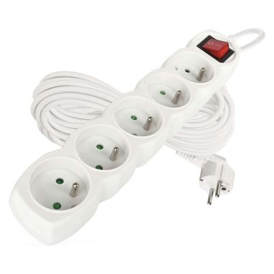 Predlžovací kábel 10 m / 5 zásuviek / s vypínačom / biely / PVC / 1,5 mm2