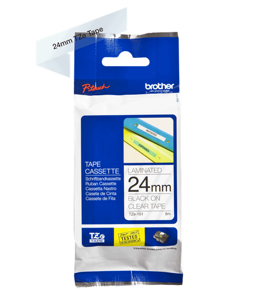 Brother - Originálna kazeta s páskou TZE-151, čierny tisk na prehliadateľný, šírka 24 mm