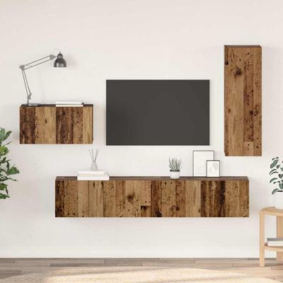 vidaXL Zostava TV skriniek Nástenný 4 pcs Staré drevo Kompozitné drevo