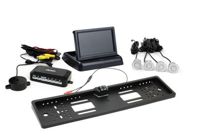 Parkovací asistent TFT02 4,3" s kamerou HD-402-LED 4 senzory strieborné