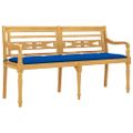 vidaXL Lavička Batavia s modrou podložkou 150 cm tíkový masív