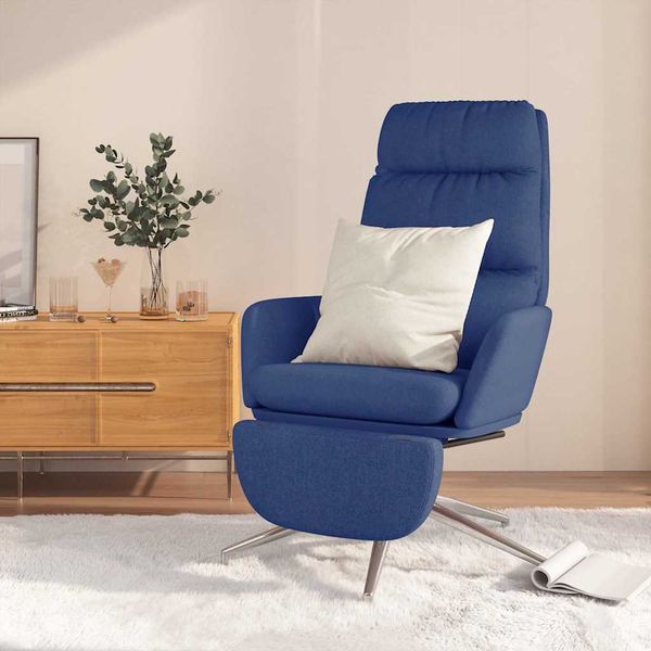 vidaXL Relaxačné kreslo s podnožkou modré látka