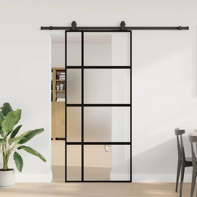 vidaXL Posuvné dvere s kovaním čierne 90x205 cm tvrdené sklo