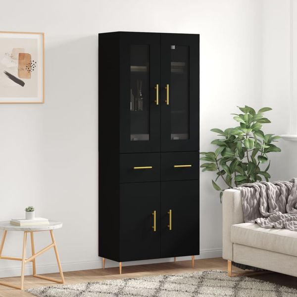 vidaXL Vysoká skrinka čierna 69,5x34x180 cm spracované drevo
