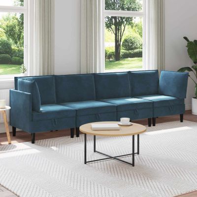 vidaXL Súprava nábytku do obývačky s vankúšom 4 pcs Modrá Zamat