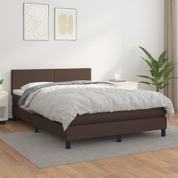 vidaXL Boxspring posteľ s matracom hnedá 140x200 cm umelá koža