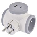 Zásuvka EMOS P0076PD rozbočovacia 2×, 1×USB-A+1×USB-C, bielo-sivá