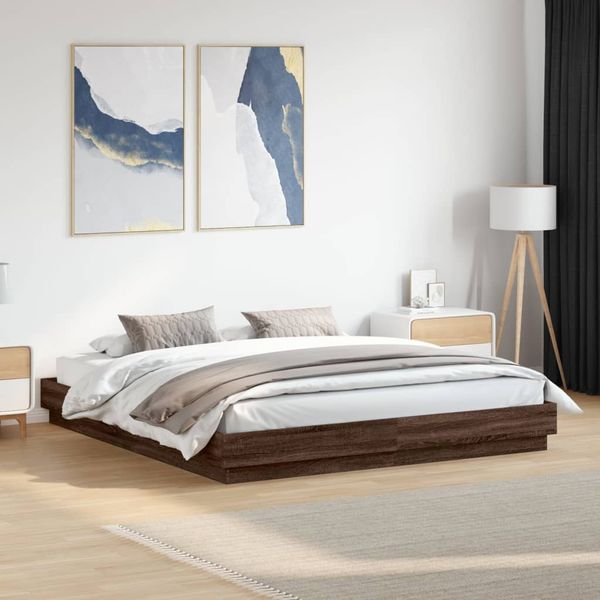 vidaXL Rám postele s LED svetlami hnedý dub 180x200 cm