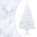 vidaXL Osvetlený umelý vianočný stromček s guľami, biely 210 cm, PVC