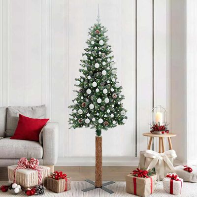 vidaXL Úzky vianočný stromček s 300 LED-i so stojanom Zelená 210 cm