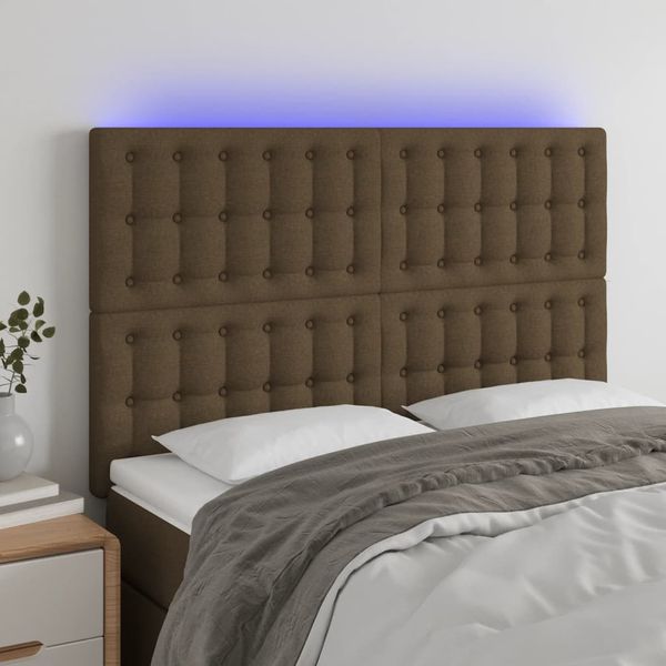 vidaXL Čelo postele s LED tmavohendé 147x16x118/128 cm látka