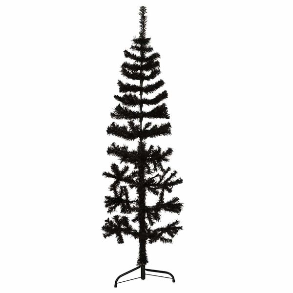 vidaXL Umelý vianočný polovičný stromček s podstavcom čierny 150 cm