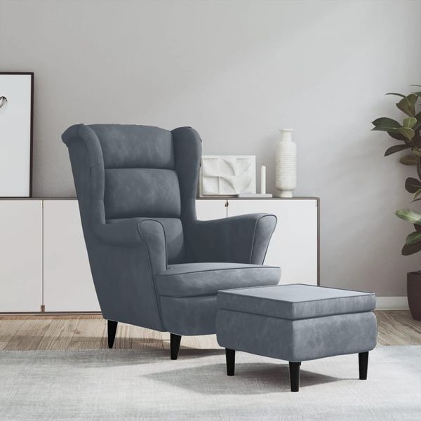 vidaXL Kreslo wingback s podnožkou tmavosivé zamatové