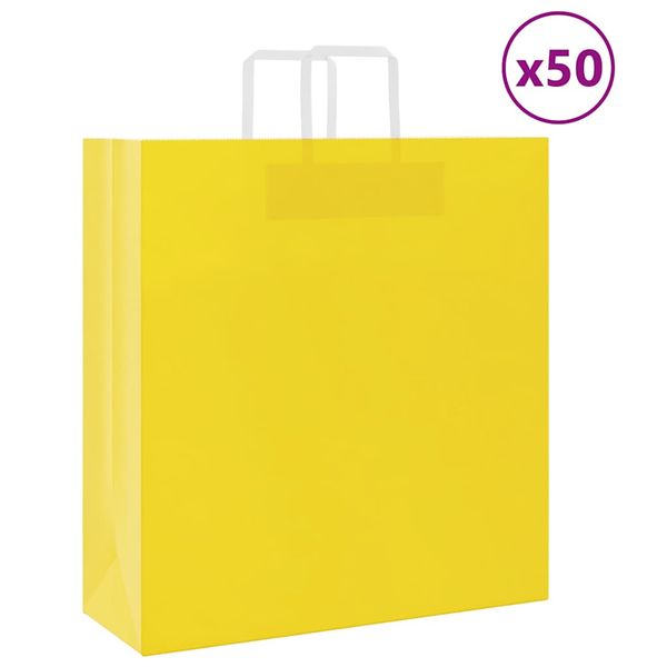 vidaXL Papierové tašky 50 ks s rúčkami, žlté, 45x17x48 cm
