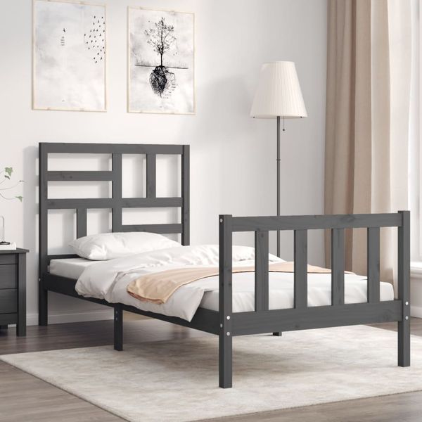 vidaXL Rám postele s čelom sivý 100x200 cm masívne drevo