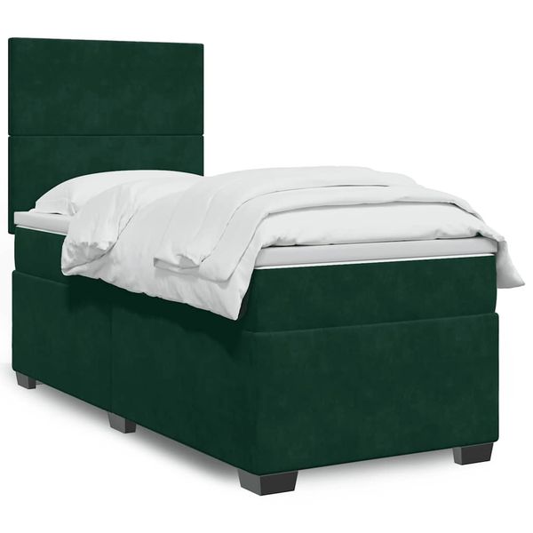 vidaXL Posteľný rám boxsping s matracom tmavozelený 100x200 cm zamat
