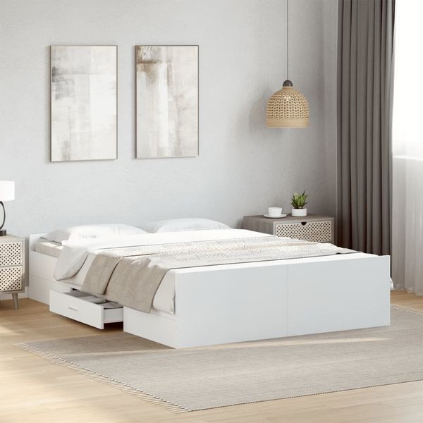 vidaXL Posteľný rám so zásuvkami biely 120x190 cm kompozitné drevo