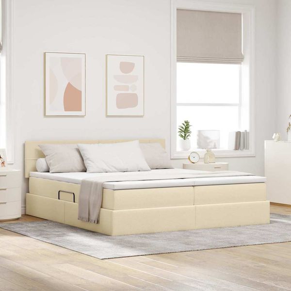 vidaXL Úložná posteľ s matracmi Krémová 200 x 200 cm Umelá koža