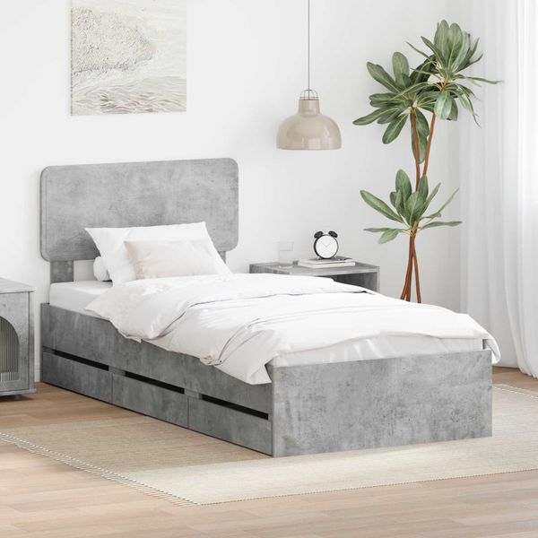 vidaXL Rám postele Betónovo Sivá 90 x 200 cm Konštruované drevo