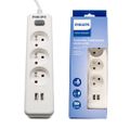 Predlžovací kábel PHILIPS 3 zásuvky + 2 USB 2m 10A biela