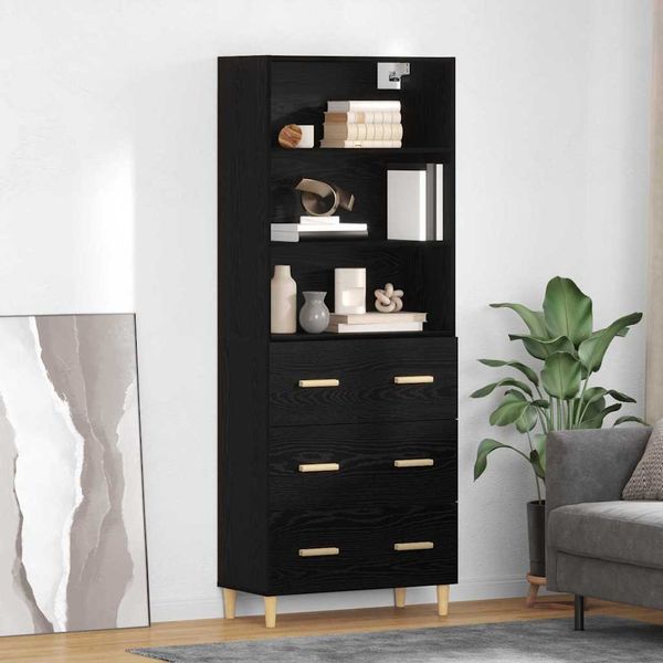 vidaXL Highboard Čierny dub 69,5 x 32,5 x 180 cm Kompozitné drevo