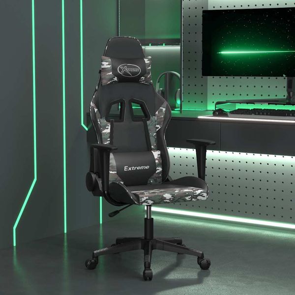 vidaXL Masážna herná stolička čierna a maskáčová umelá koža