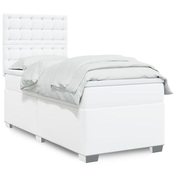 vidaXL Boxspring posteľ s matracom biela 100x200 cm umelá koža