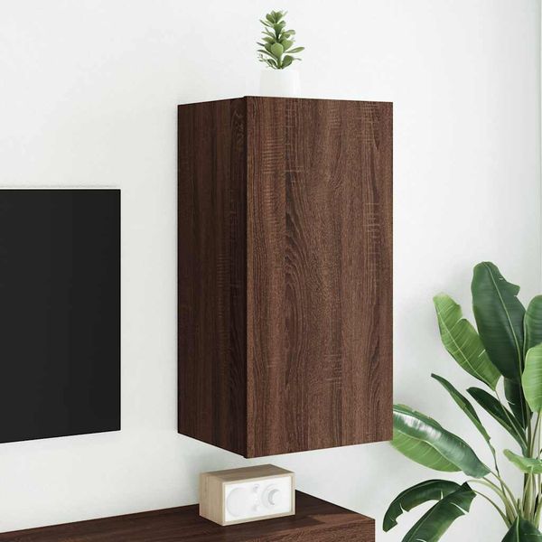 vidaXL TV nástenná skrinka s LED svetlami hnedý dub 40,5x35x80 cm
