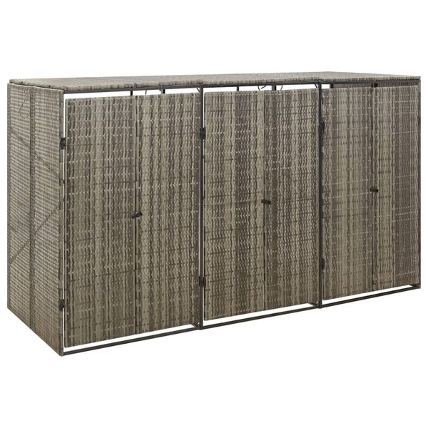 vidaXL Ohrada na tri odpadkové koše sivá 207x80x117 cm polyratan