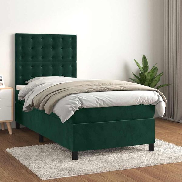 vidaXL Posteľný rám boxsping s matracom tmavozelený 80x200 cm zamat