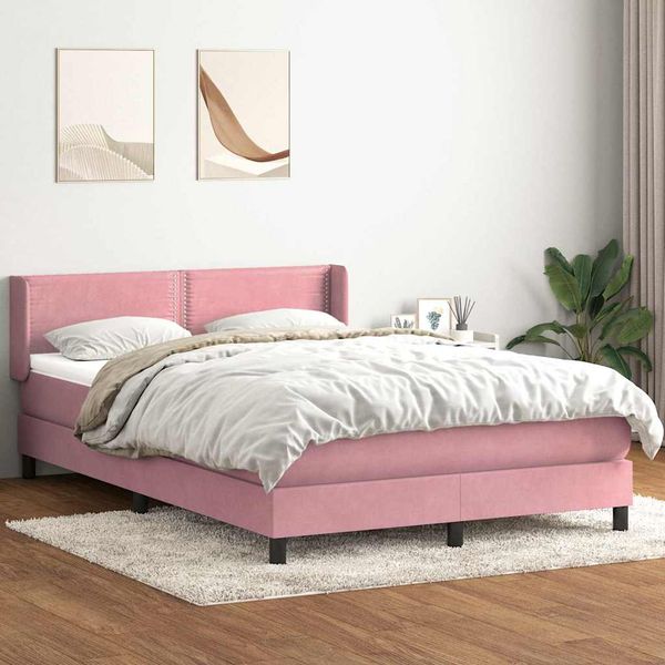 vidaXL Posteľný rám boxsping s matracom ružový 140x220 cm zamat