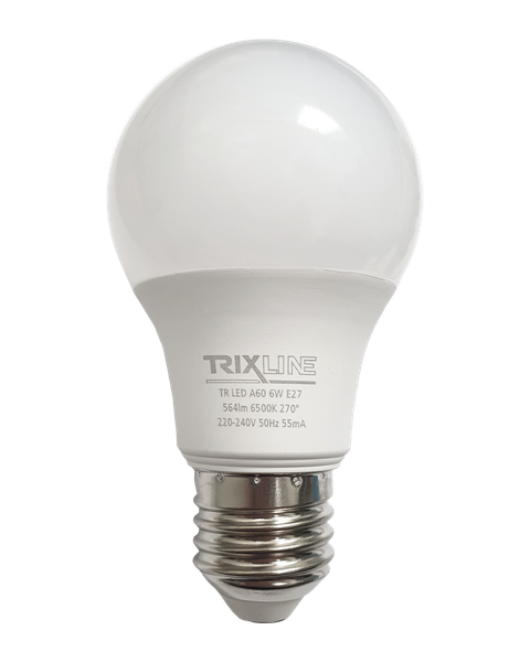 LED žiarovka Trixline 6W 564lm E27 A60 studená biela