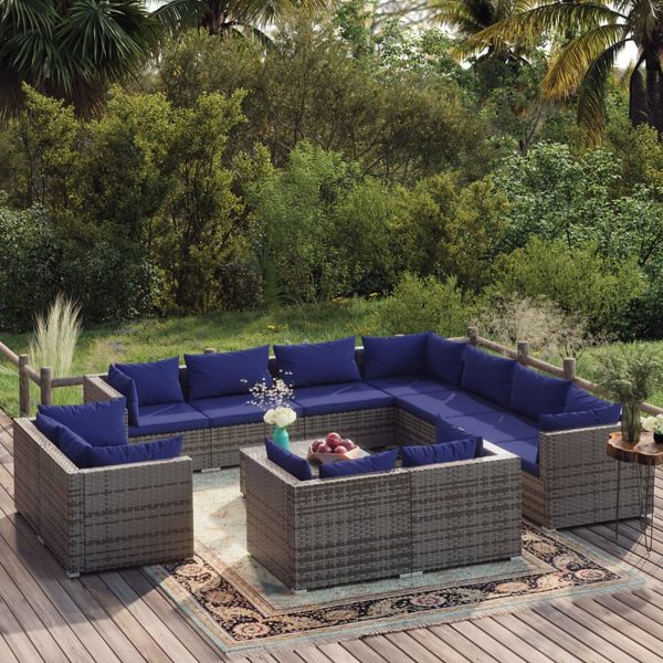 vidaXL 12-dielna záhradná sedacia súprava s vankúšmi sivá polyratan