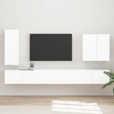 vidaXL Sada nástenného kabinetu na TV 6 pcs Vysoký lesk bielej